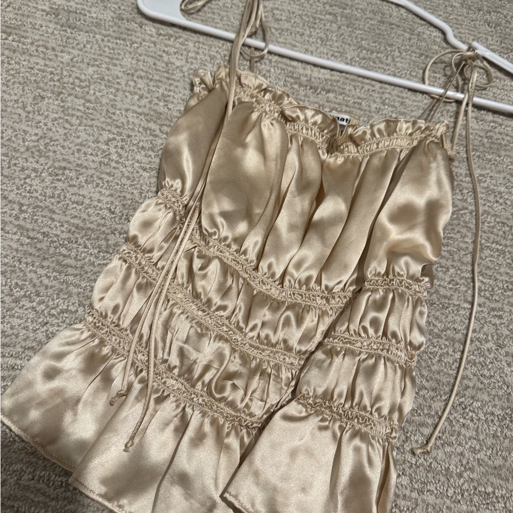 Reformation 100% Silk Tie-Strap Ruffled Tank Top - Size Large